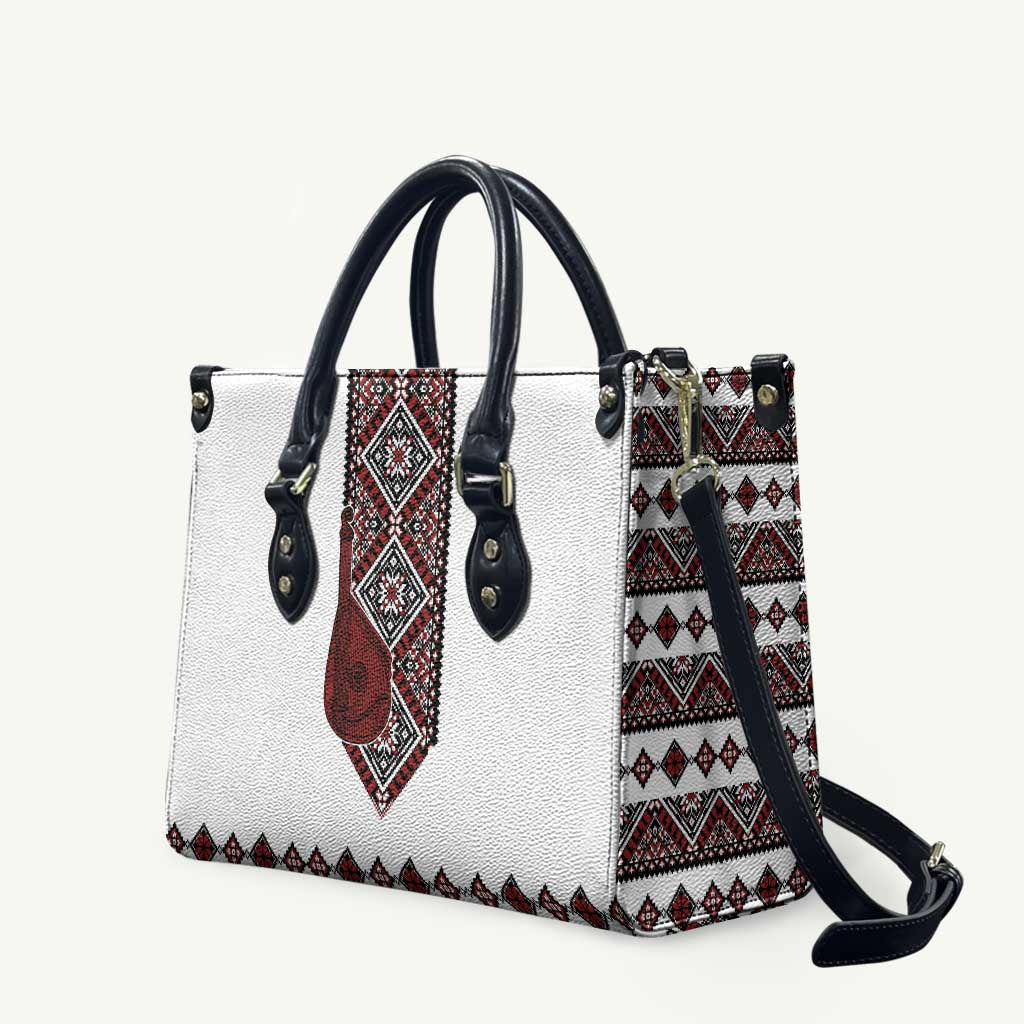 Ukraine Bandura Vyshyvanka Pattern Leather Bag Ukrainian Heritage Folk White Version - Wonder Print Shop