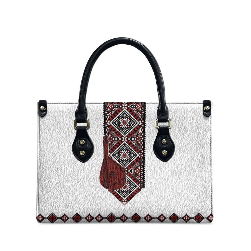 Ukraine Bandura Vyshyvanka Pattern Leather Bag Ukrainian Heritage Folk White Version - Wonder Print Shop
