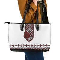 Ukraine Bandura Vyshyvanka Pattern Leather Tote Bag Ukrainian Heritage Folk White Version - Wonder Print Shop