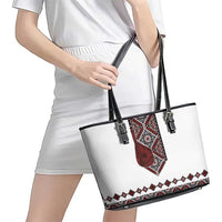 Ukraine Bandura Vyshyvanka Pattern Leather Tote Bag Ukrainian Heritage Folk White Version - Wonder Print Shop