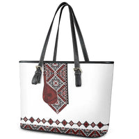 Ukraine Bandura Vyshyvanka Pattern Leather Tote Bag Ukrainian Heritage Folk White Version - Wonder Print Shop
