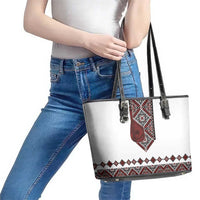 Ukraine Bandura Vyshyvanka Pattern Leather Tote Bag Ukrainian Heritage Folk White Version - Wonder Print Shop