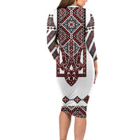 Ukraine Bandura Vyshyvanka Pattern Long Sleeve Bodycon Dress Ukrainian Heritage Folk White Version - Wonder Print Shop