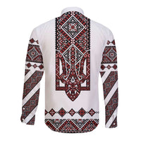 Ukraine Bandura Vyshyvanka Pattern Long Sleeve Button Shirt Ukrainian Heritage Folk White Version - Wonder Print Shop