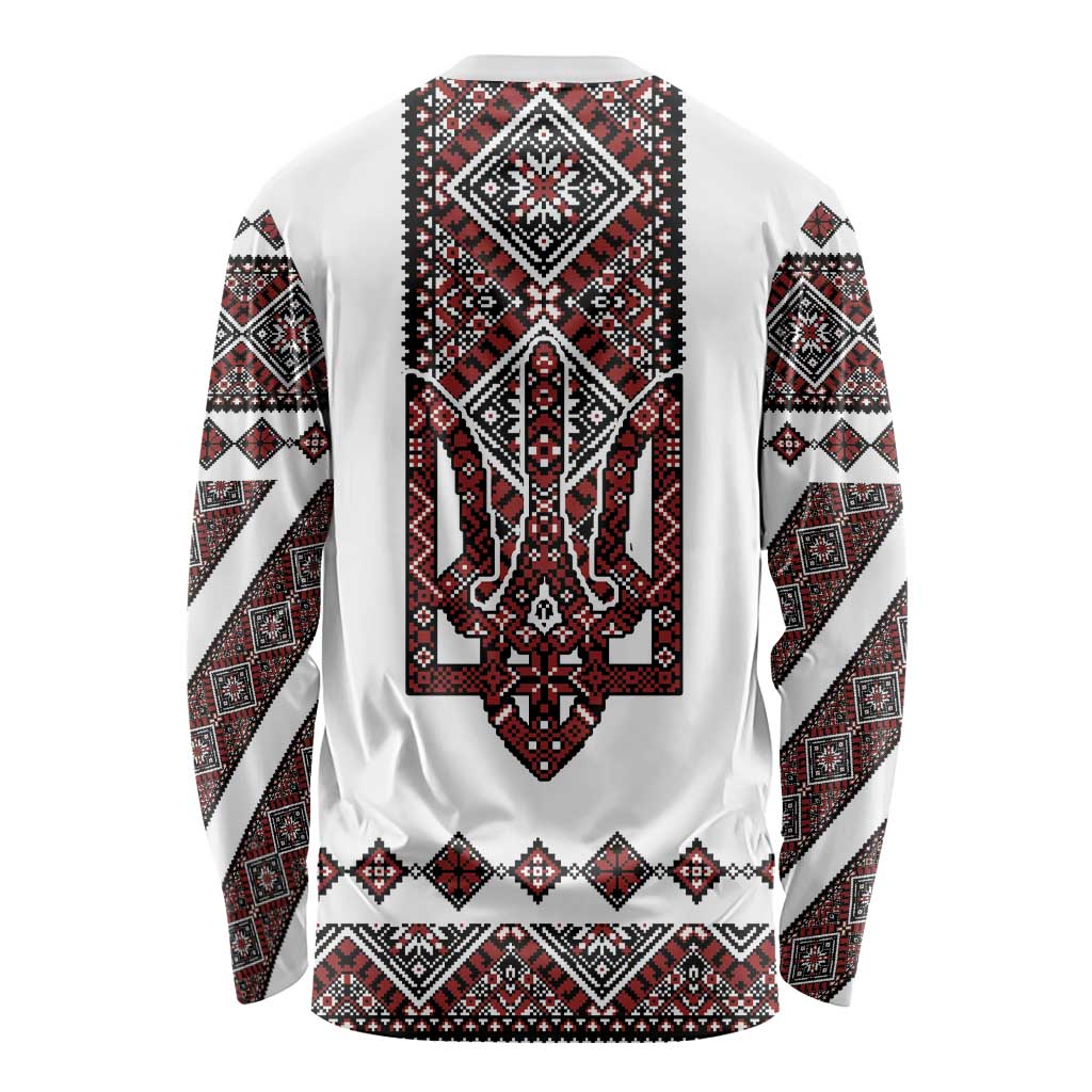 Ukraine Bandura Vyshyvanka Pattern Long Sleeve Shirt Ukrainian Heritage Folk White Version - Wonder Print Shop