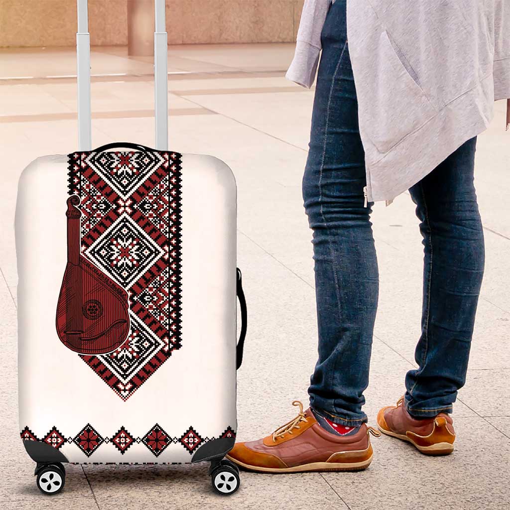 Ukraine Bandura Vyshyvanka Pattern Luggage Cover Ukrainian Heritage Folk White Version - Wonder Print Shop