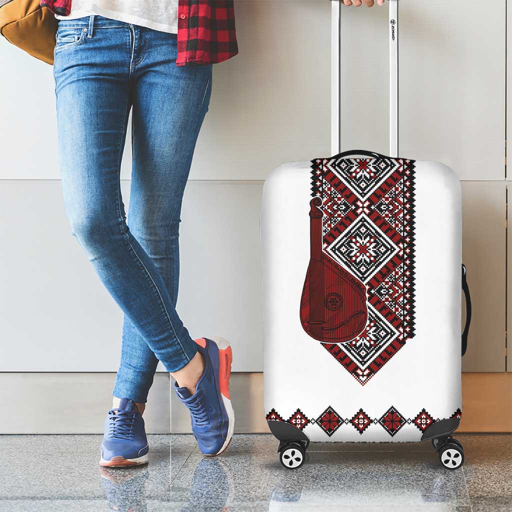 Ukraine Bandura Vyshyvanka Pattern Luggage Cover Ukrainian Heritage Folk White Version - Wonder Print Shop