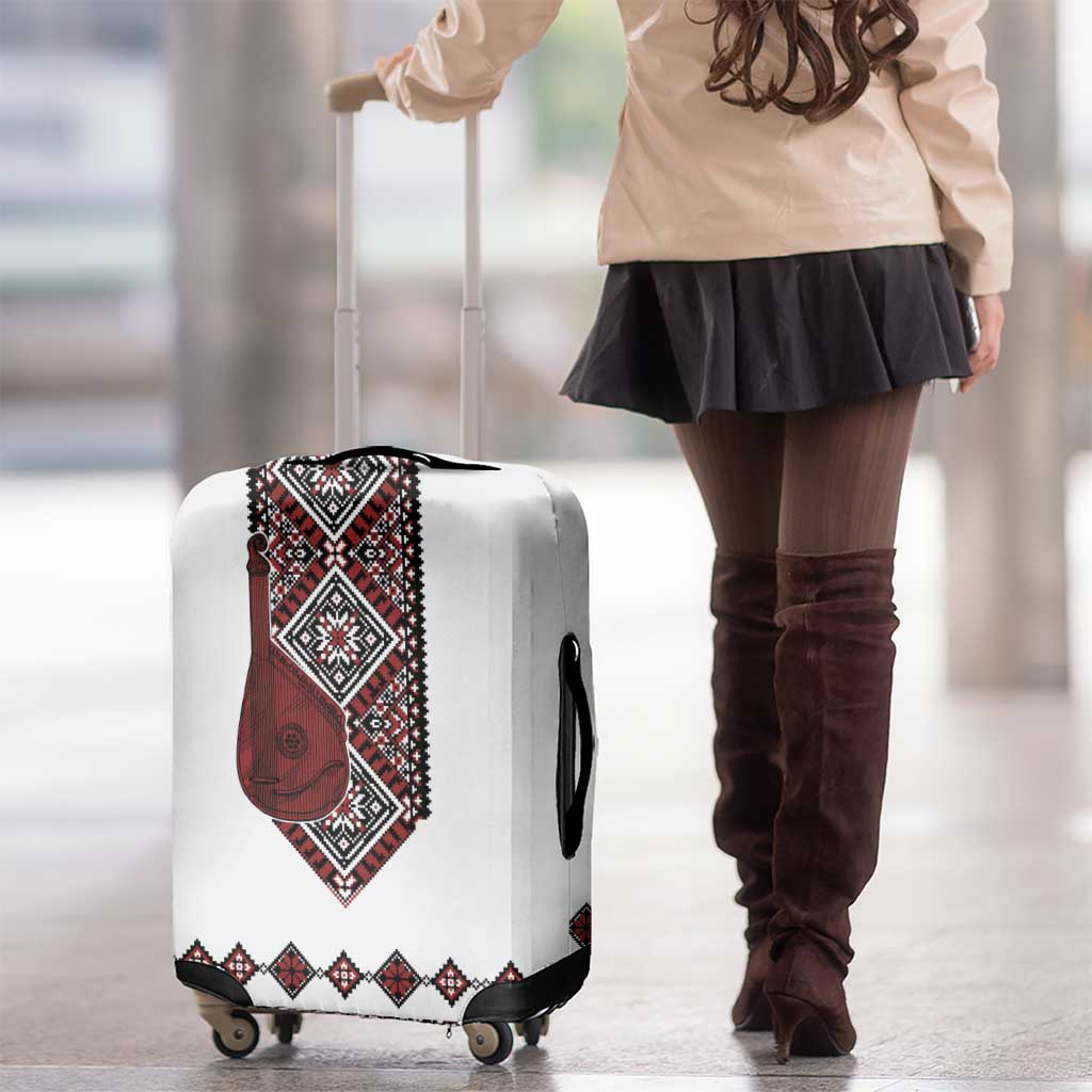 Ukraine Bandura Vyshyvanka Pattern Luggage Cover Ukrainian Heritage Folk White Version - Wonder Print Shop
