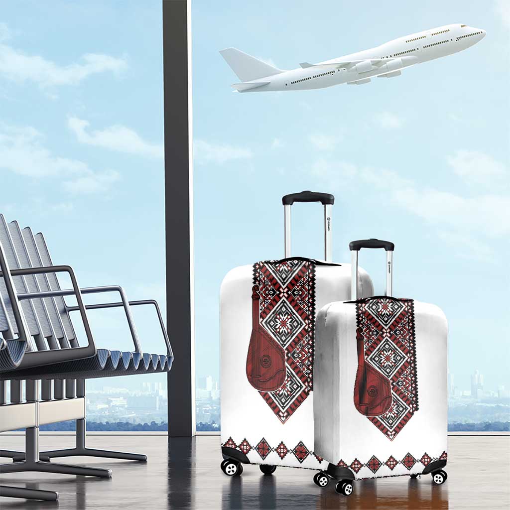 Ukraine Bandura Vyshyvanka Pattern Luggage Cover Ukrainian Heritage Folk White Version - Wonder Print Shop