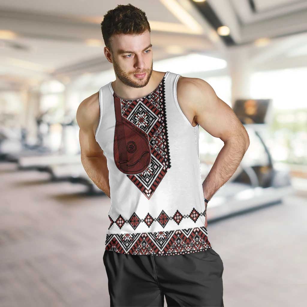 Ukraine Bandura Vyshyvanka Pattern Men Tank Top Ukrainian Heritage Folk White Version - Wonder Print Shop