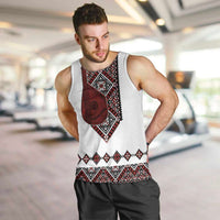 Ukraine Bandura Vyshyvanka Pattern Men Tank Top Ukrainian Heritage Folk White Version - Wonder Print Shop