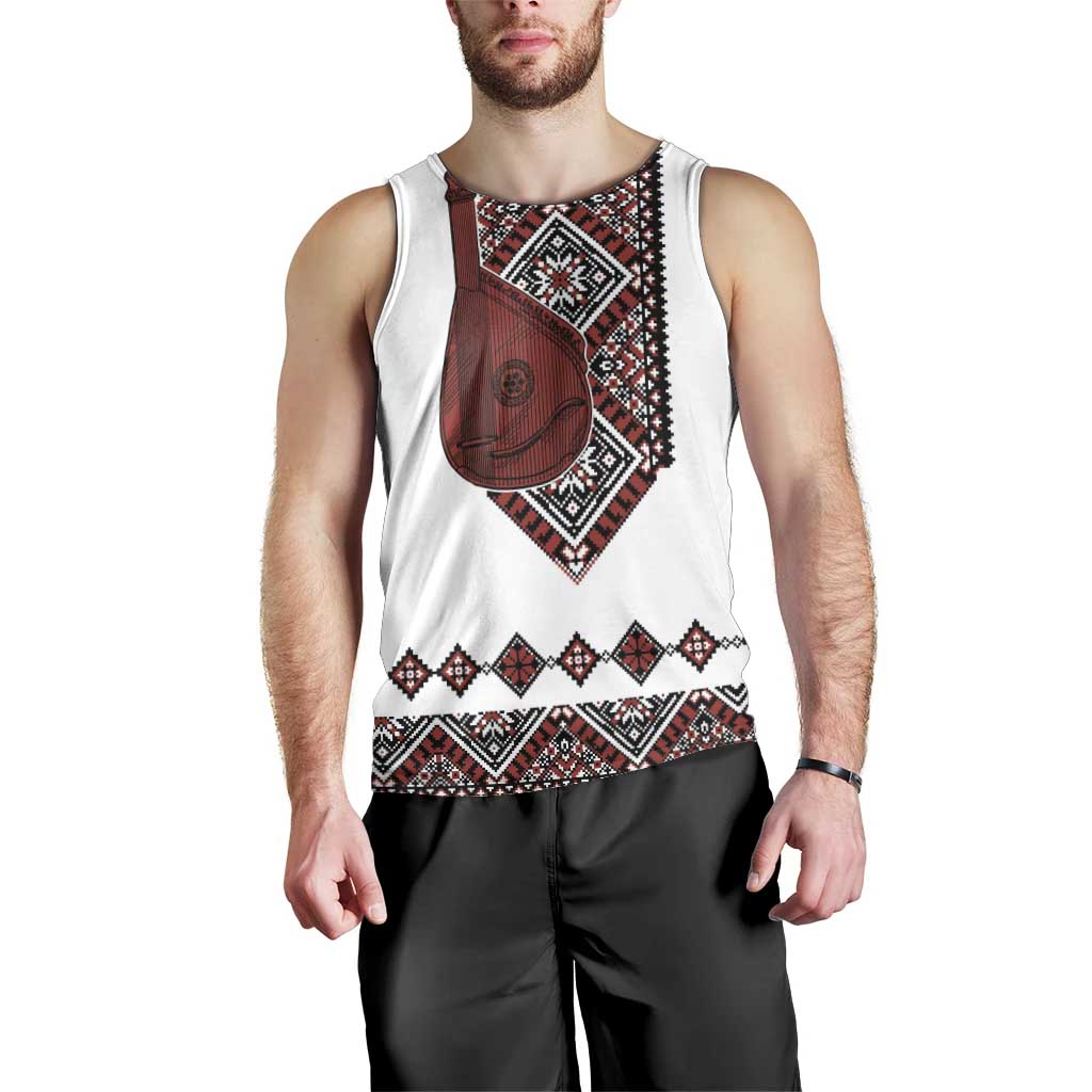 Ukraine Bandura Vyshyvanka Pattern Men Tank Top Ukrainian Heritage Folk White Version - Wonder Print Shop