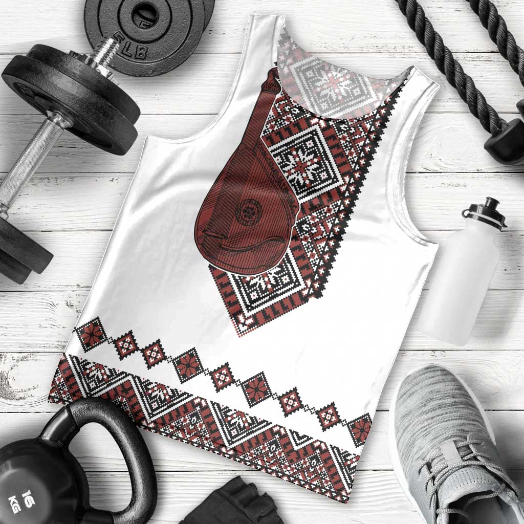 Ukraine Bandura Vyshyvanka Pattern Men Tank Top Ukrainian Heritage Folk White Version - Wonder Print Shop