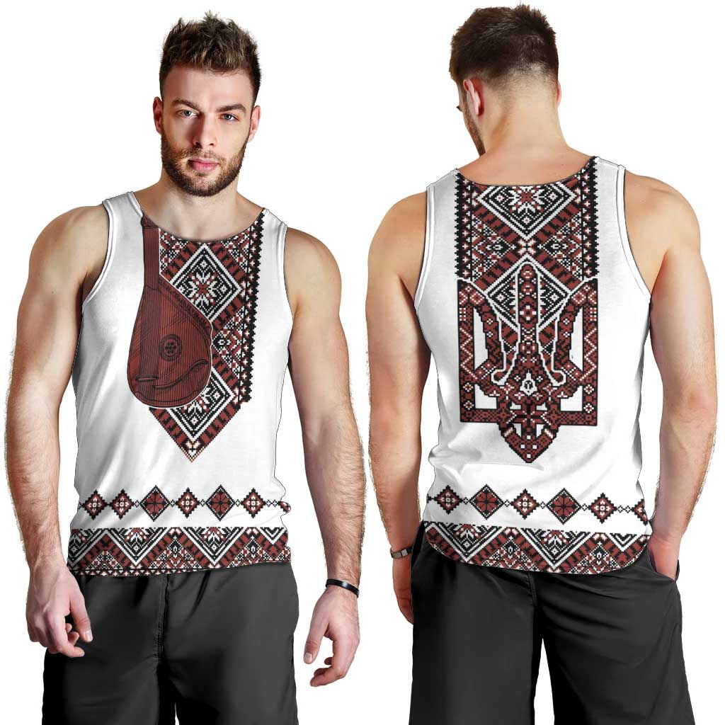 Ukraine Bandura Vyshyvanka Pattern Men Tank Top Ukrainian Heritage Folk White Version - Wonder Print Shop