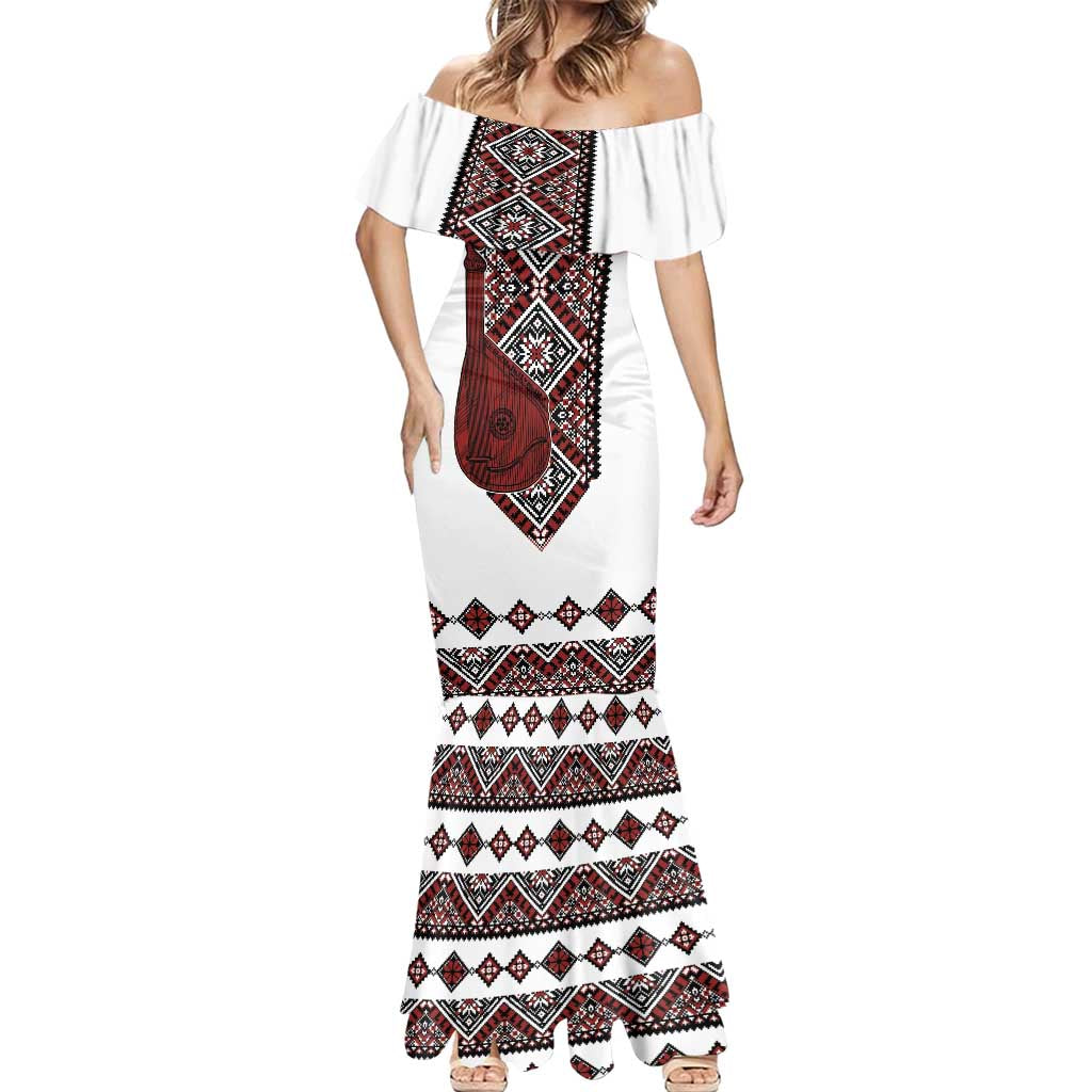 Ukraine Bandura Vyshyvanka Pattern Mermaid Dress Ukrainian Heritage Folk White Version - Wonder Print Shop