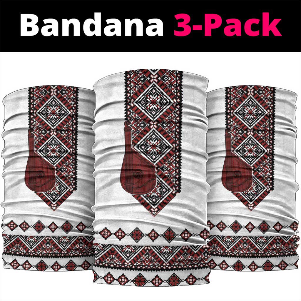 Ukraine Bandura Vyshyvanka Pattern Neck Gaiter Ukrainian Heritage Folk White Version - Wonder Print Shop