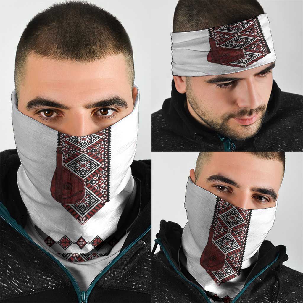 Ukraine Bandura Vyshyvanka Pattern Neck Gaiter Ukrainian Heritage Folk White Version - Wonder Print Shop