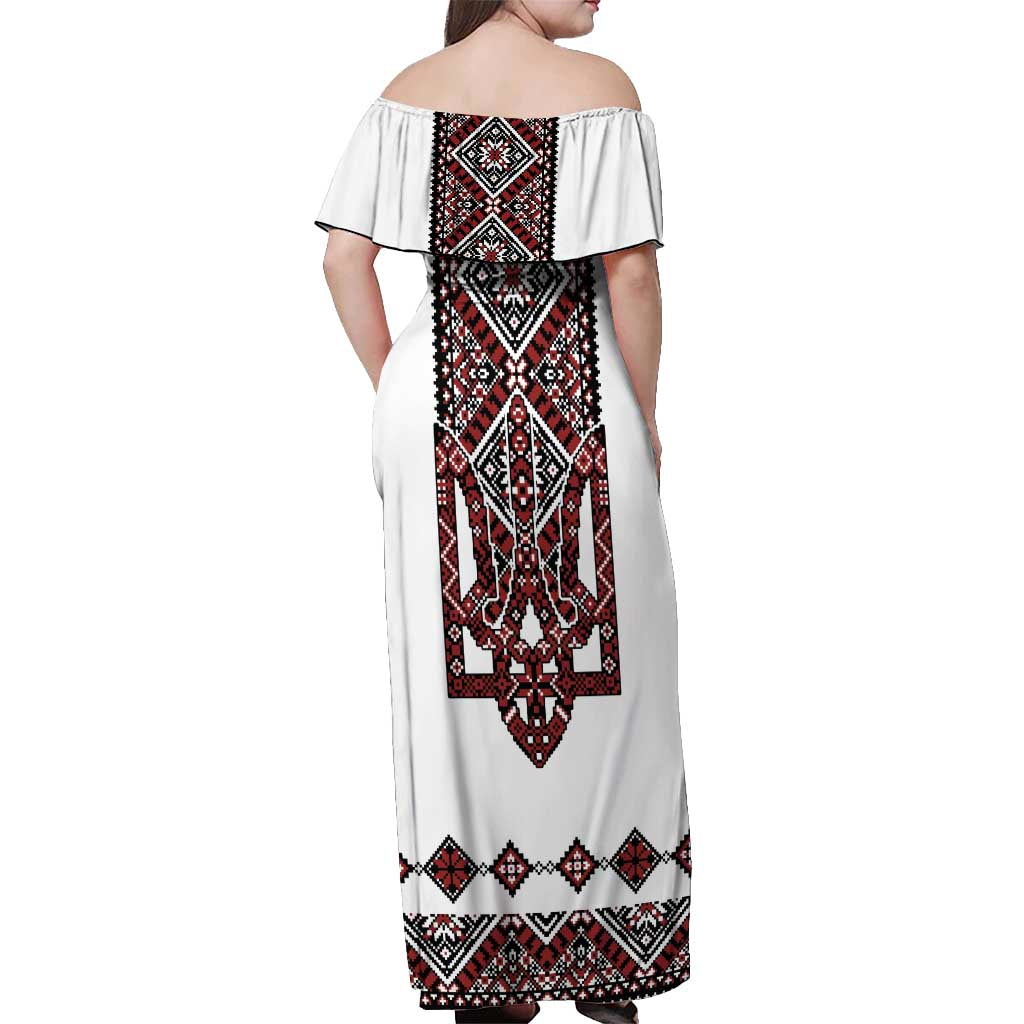 Ukraine Bandura Vyshyvanka Pattern Off Shoulder Maxi Dress Ukrainian Heritage Folk White Version - Wonder Print Shop