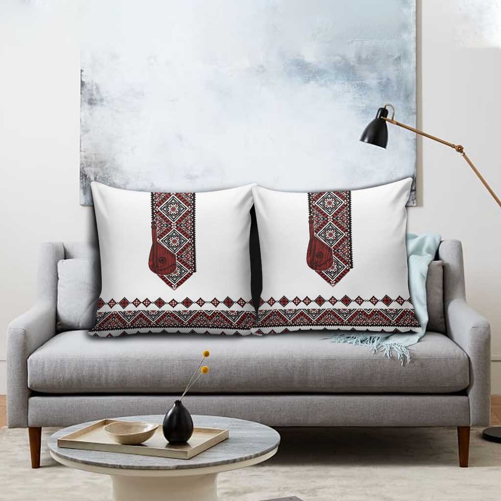 Ukraine Bandura Vyshyvanka Pattern Pillow Cover Ukrainian Heritage Folk White Version - Wonder Print Shop