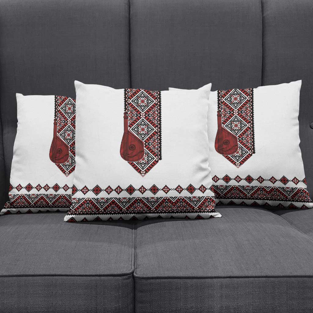 Ukraine Bandura Vyshyvanka Pattern Pillow Cover Ukrainian Heritage Folk White Version - Wonder Print Shop