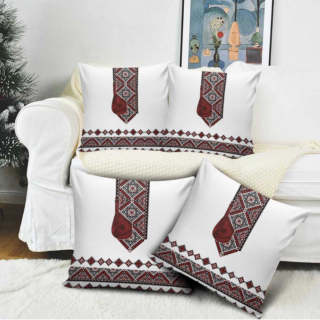 Ukraine Bandura Vyshyvanka Pattern Pillow Cover Ukrainian Heritage Folk White Version - Wonder Print Shop