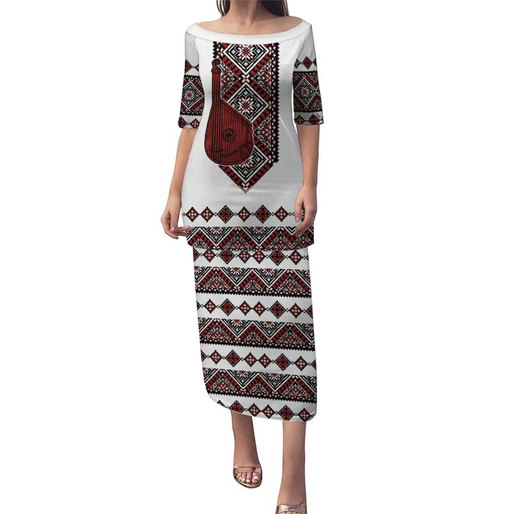 Ukraine Bandura Vyshyvanka Pattern Puletasi Ukrainian Heritage Folk White Version - Wonder Print Shop