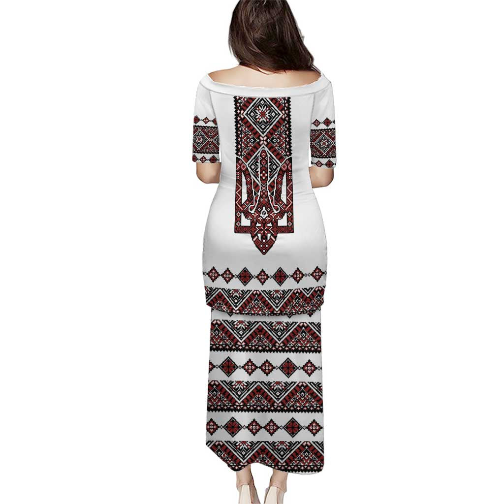 Ukraine Bandura Vyshyvanka Pattern Puletasi Ukrainian Heritage Folk White Version - Wonder Print Shop