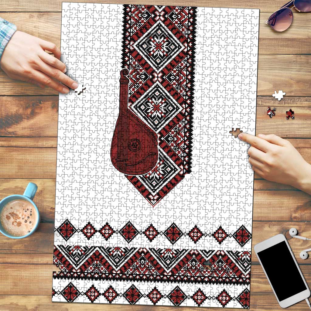 Ukraine Bandura Vyshyvanka Pattern Puzzle Ukrainian Heritage Folk White Version - Wonder Print Shop