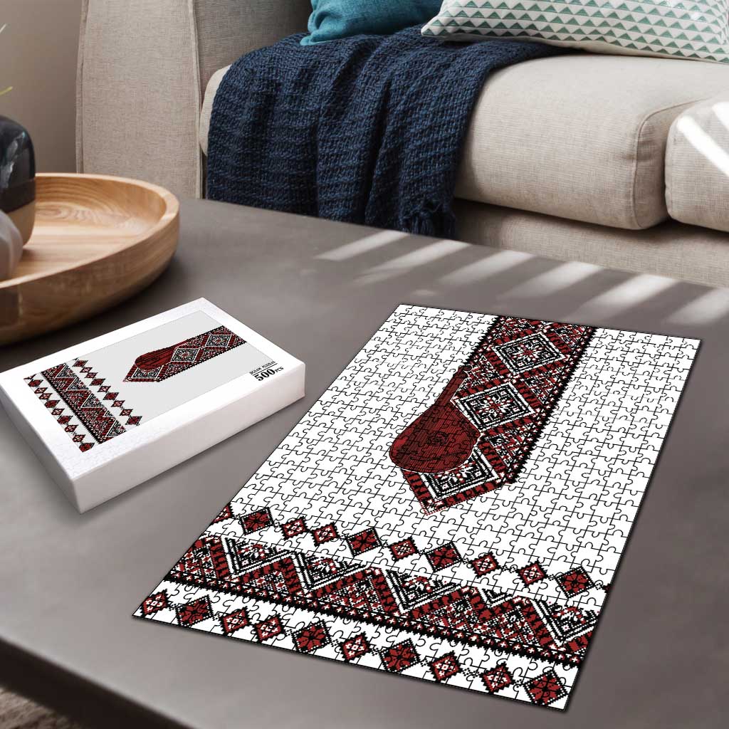 Ukraine Bandura Vyshyvanka Pattern Puzzle Ukrainian Heritage Folk White Version - Wonder Print Shop