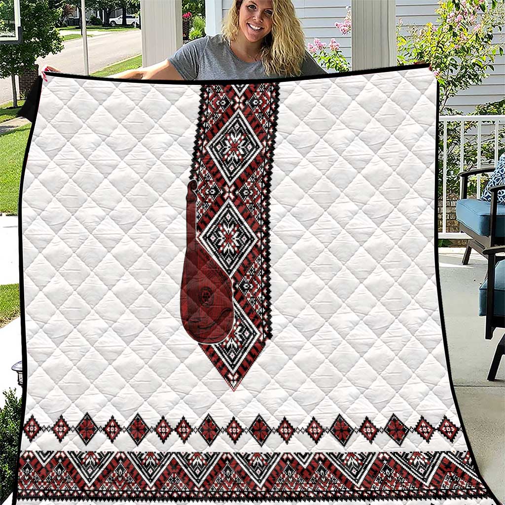 Ukraine Bandura Vyshyvanka Pattern Quilt Ukrainian Heritage Folk White Version - Wonder Print Shop