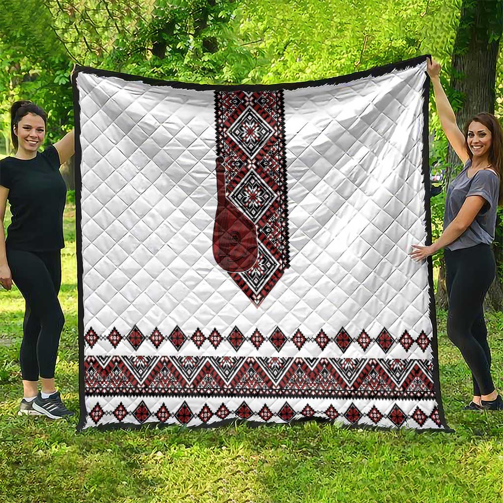 Ukraine Bandura Vyshyvanka Pattern Quilt Ukrainian Heritage Folk White Version - Wonder Print Shop