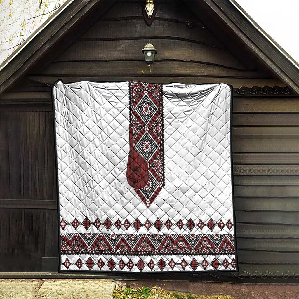 Ukraine Bandura Vyshyvanka Pattern Quilt Ukrainian Heritage Folk White Version - Wonder Print Shop