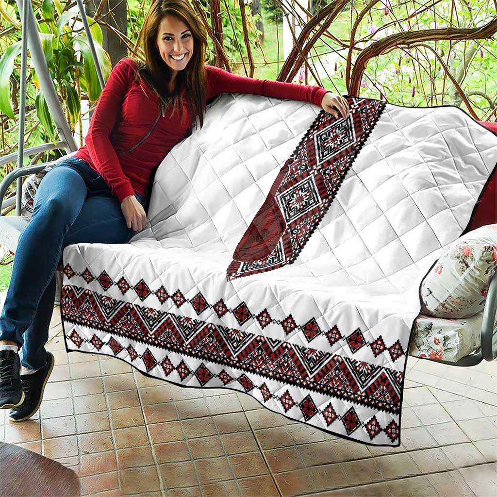 Ukraine Bandura Vyshyvanka Pattern Quilt Ukrainian Heritage Folk White Version - Wonder Print Shop