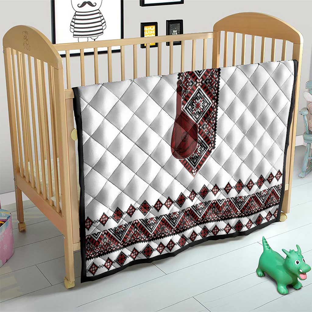 Ukraine Bandura Vyshyvanka Pattern Quilt Ukrainian Heritage Folk White Version - Wonder Print Shop