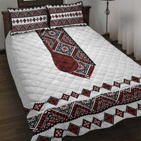 Ukraine Bandura Vyshyvanka Pattern Quilt Bed Set Ukrainian Heritage Folk White Version - Wonder Print Shop