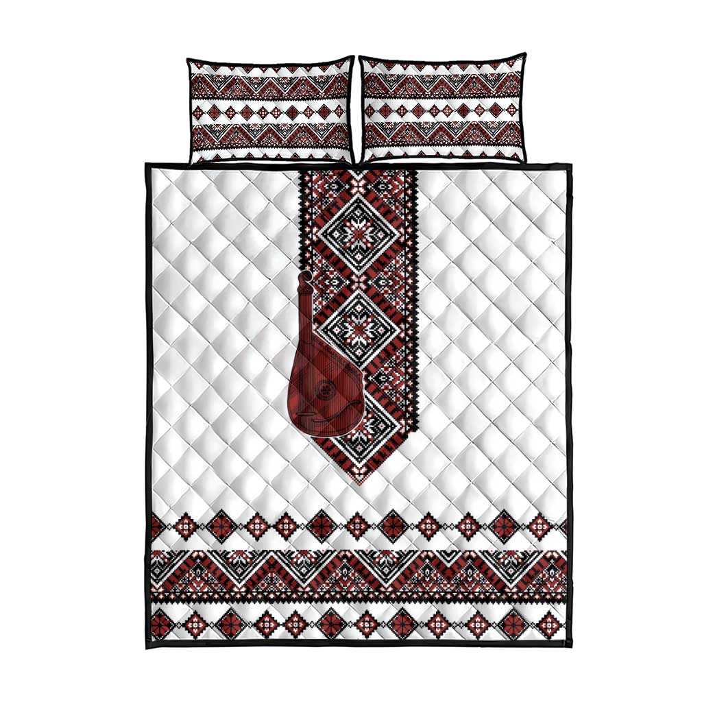 Ukraine Bandura Vyshyvanka Pattern Quilt Bed Set Ukrainian Heritage Folk White Version - Wonder Print Shop