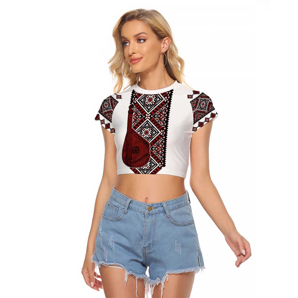 Ukraine Bandura Vyshyvanka Pattern Raglan Cropped T Shirt Ukrainian Heritage Folk White Version - Wonder Print Shop