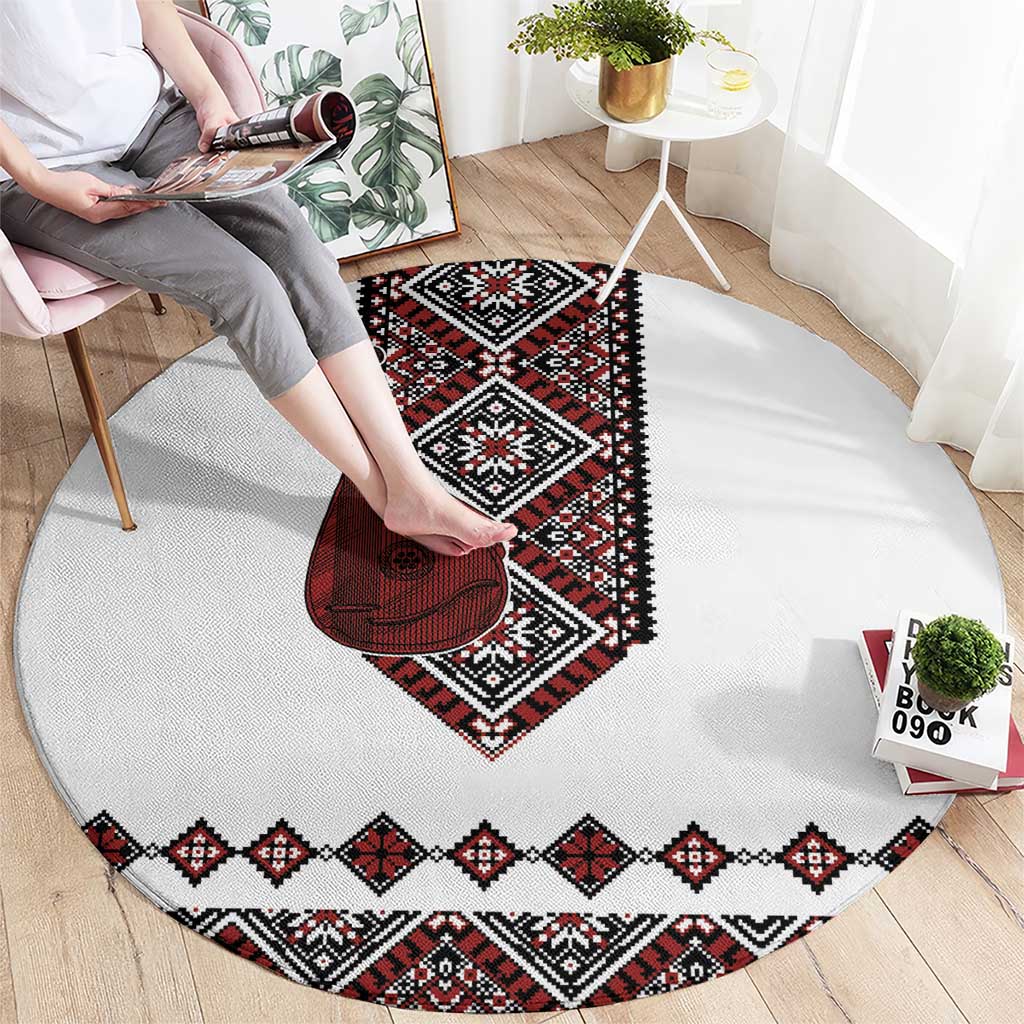 Ukraine Bandura Vyshyvanka Pattern Round Carpet Ukrainian Heritage Folk White Version - Wonder Print Shop