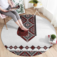 Ukraine Bandura Vyshyvanka Pattern Round Carpet Ukrainian Heritage Folk White Version - Wonder Print Shop
