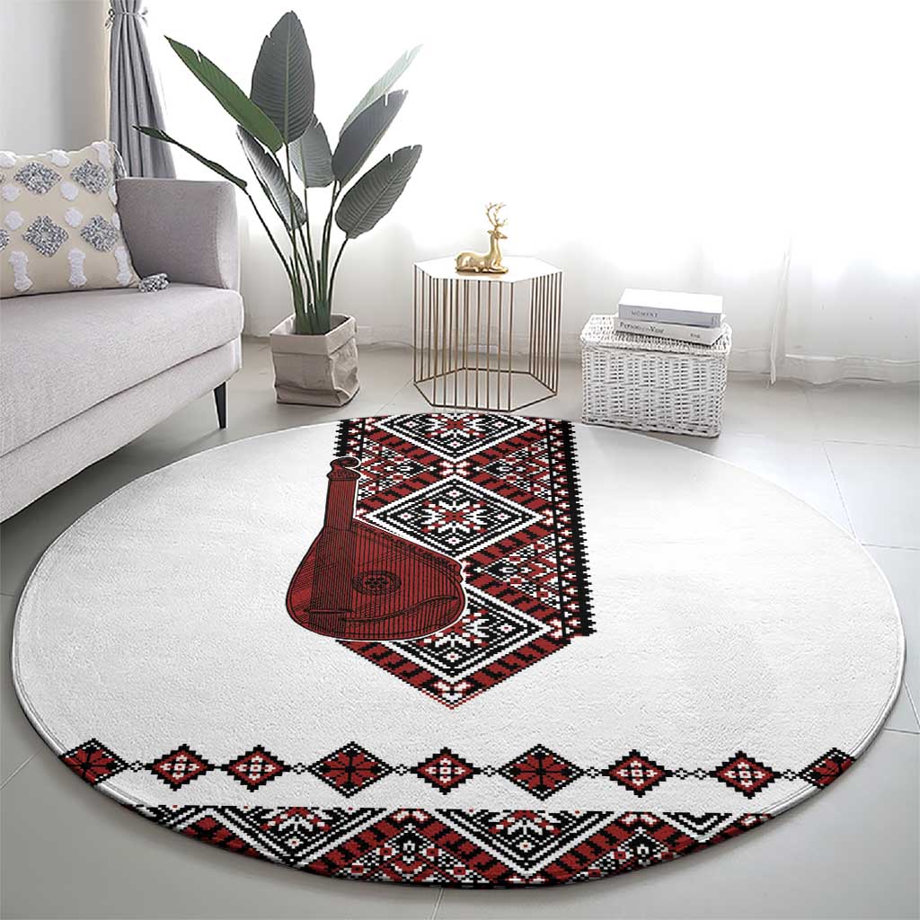 Ukraine Bandura Vyshyvanka Pattern Round Carpet Ukrainian Heritage Folk White Version - Wonder Print Shop