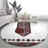 Ukraine Bandura Vyshyvanka Pattern Round Carpet Ukrainian Heritage Folk White Version - Wonder Print Shop