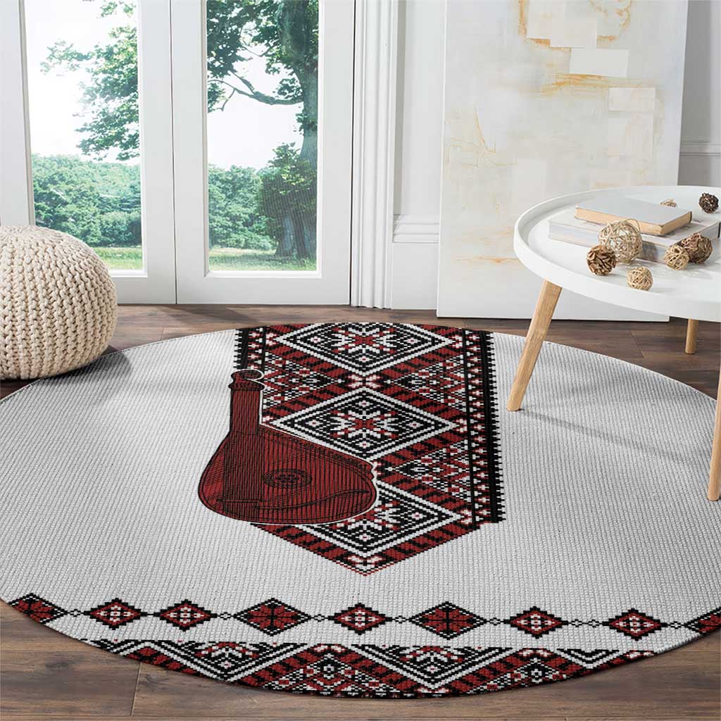 Ukraine Bandura Vyshyvanka Pattern Round Carpet Ukrainian Heritage Folk White Version - Wonder Print Shop