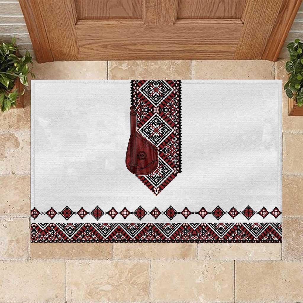 Ukraine Bandura Vyshyvanka Pattern Rubber Doormat Ukrainian Heritage Folk White Version - Wonder Print Shop