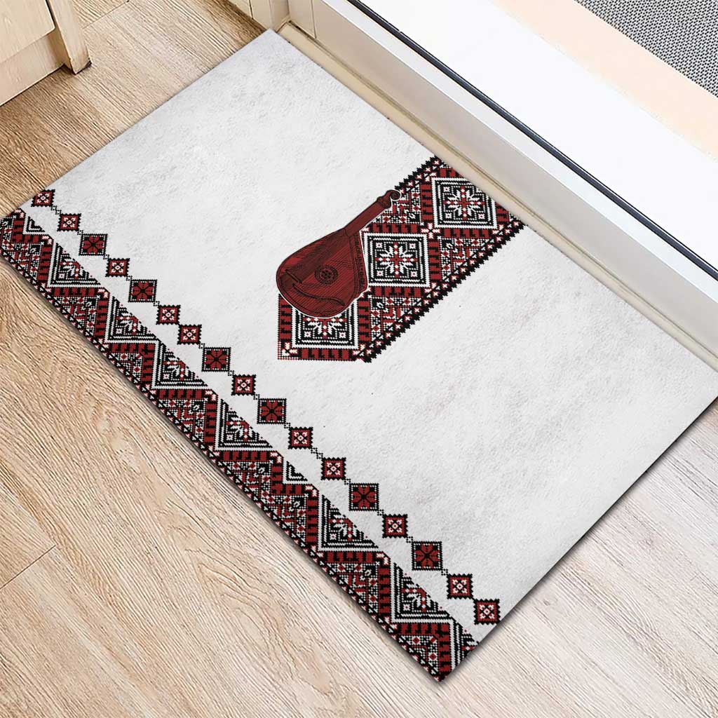Ukraine Bandura Vyshyvanka Pattern Rubber Doormat Ukrainian Heritage Folk White Version - Wonder Print Shop