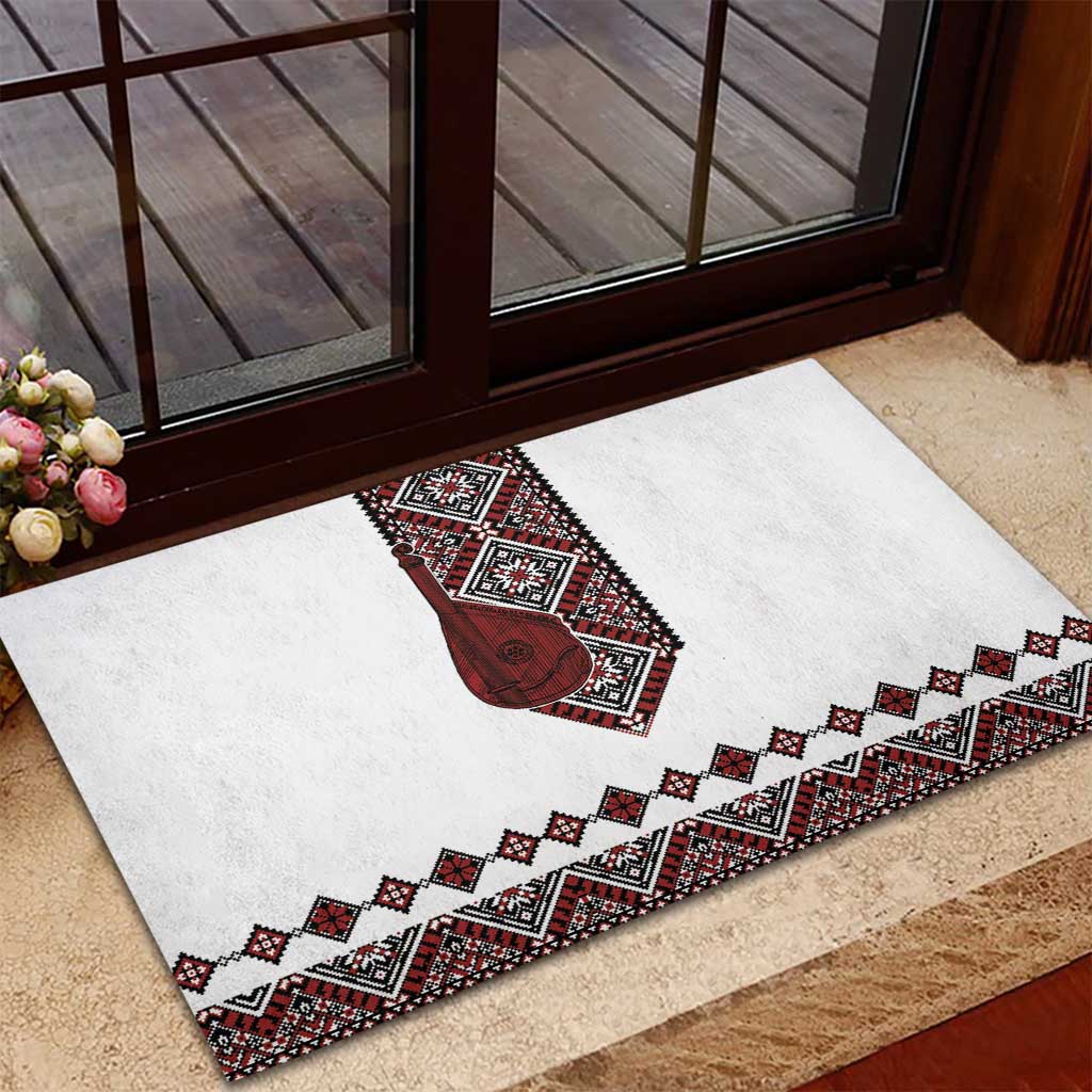 Ukraine Bandura Vyshyvanka Pattern Rubber Doormat Ukrainian Heritage Folk White Version - Wonder Print Shop