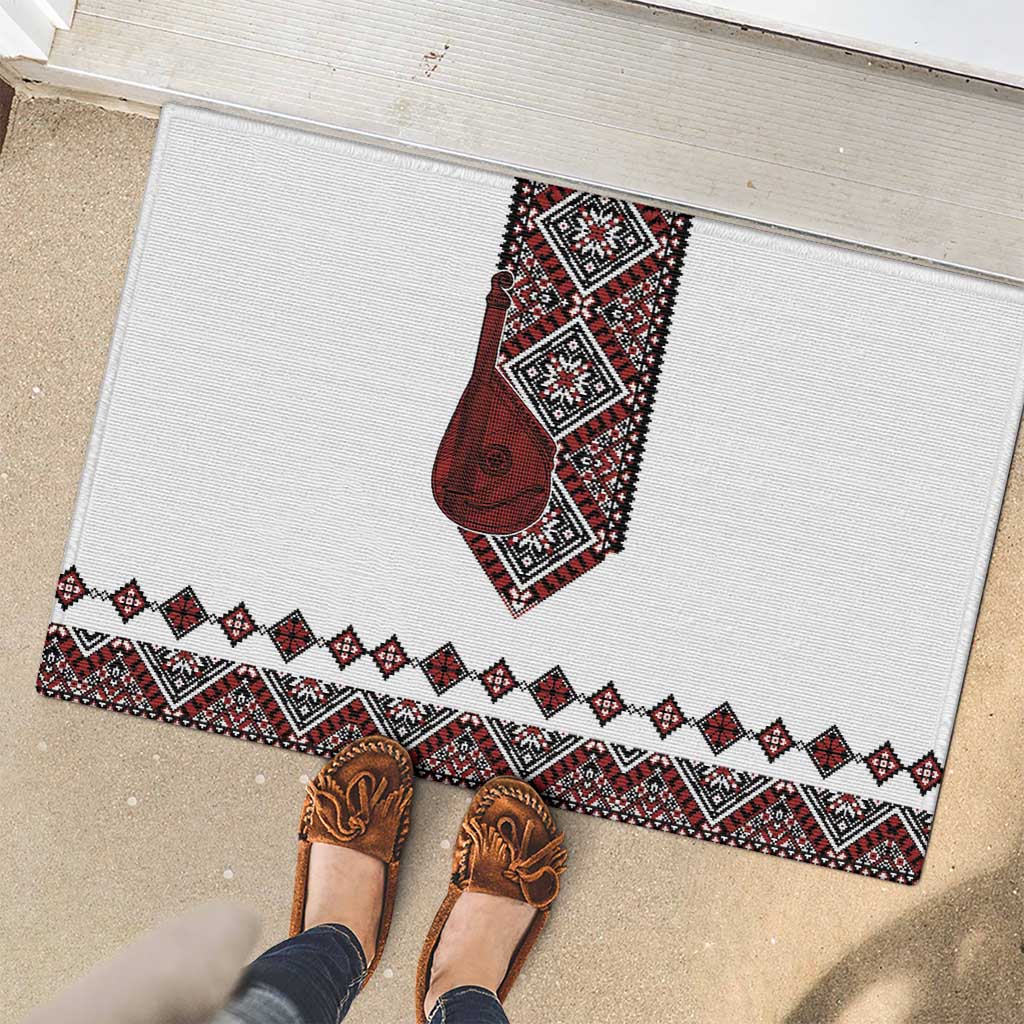 Ukraine Bandura Vyshyvanka Pattern Rubber Doormat Ukrainian Heritage Folk White Version - Wonder Print Shop