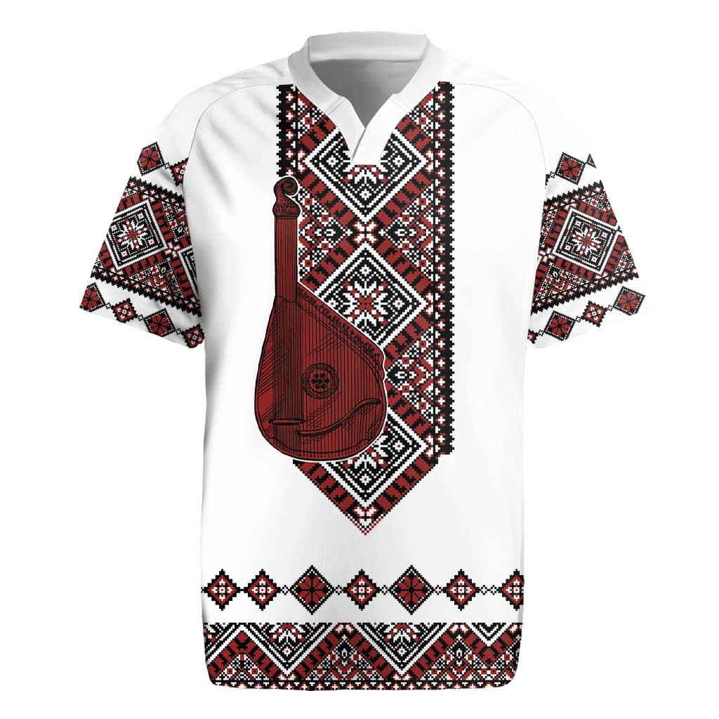 Ukraine Bandura Vyshyvanka Pattern Rugby Jersey Ukrainian Heritage Folk White Version - Wonder Print Shop