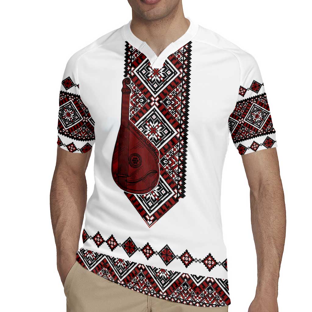 Ukraine Bandura Vyshyvanka Pattern Rugby Jersey Ukrainian Heritage Folk White Version - Wonder Print Shop