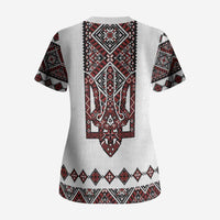 Ukraine Bandura Vyshyvanka Pattern Scrub Top Ukrainian Heritage Folk White Version - Wonder Print Shop