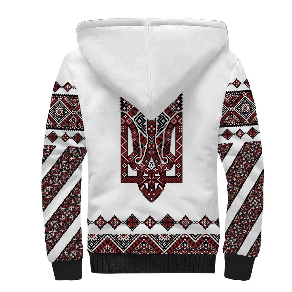 Ukraine Bandura Vyshyvanka Pattern Sherpa Hoodie Ukrainian Heritage Folk White Version - Wonder Print Shop